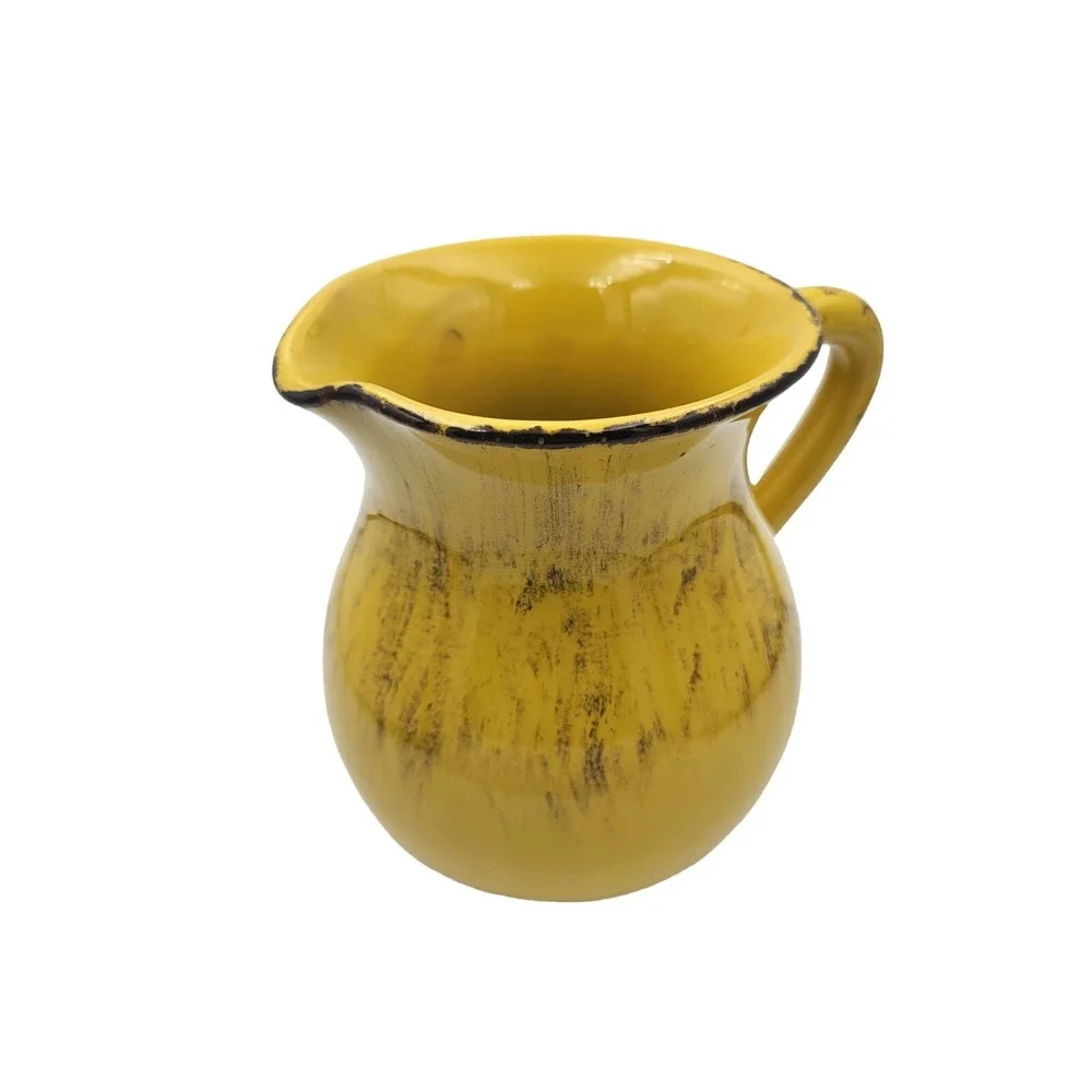 Italian Mustard Yellow Brown Ceramic Pottery Pitcher Jug 7